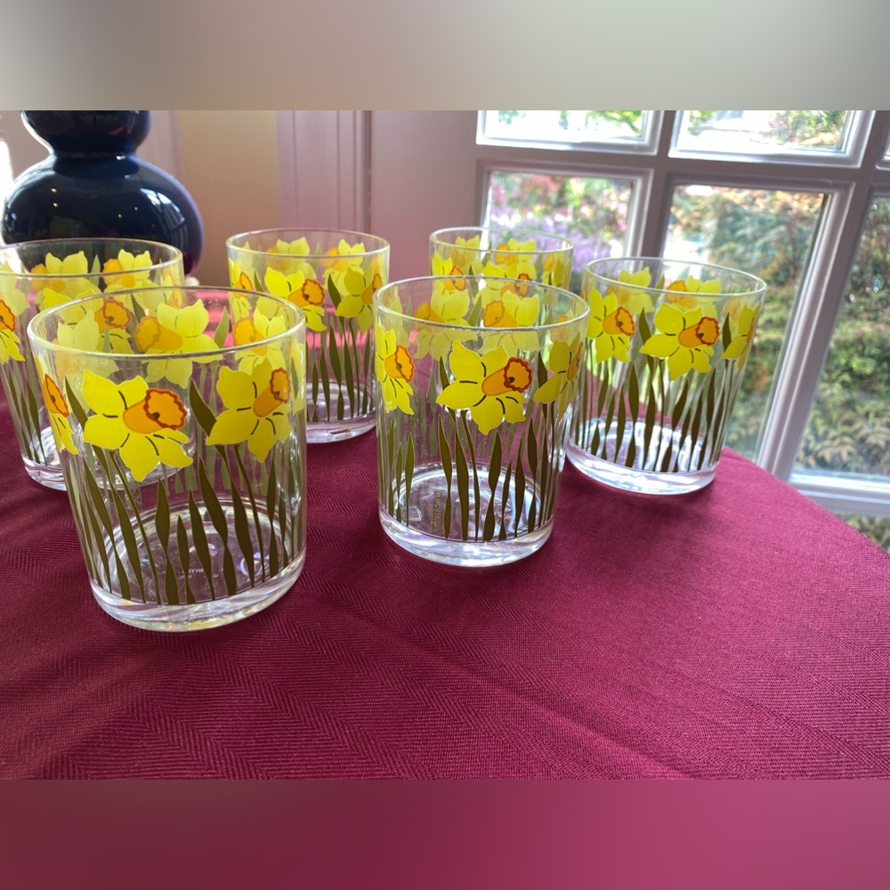 H.J. Stotter Vintage Yellow Daffodil Set of 6 Acrylic Tumblers